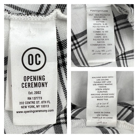 OPENING CEREMONY Dress Womens Small White Black Sleeve Plaid Ruffle Skater NWT - Picture 9 of 16